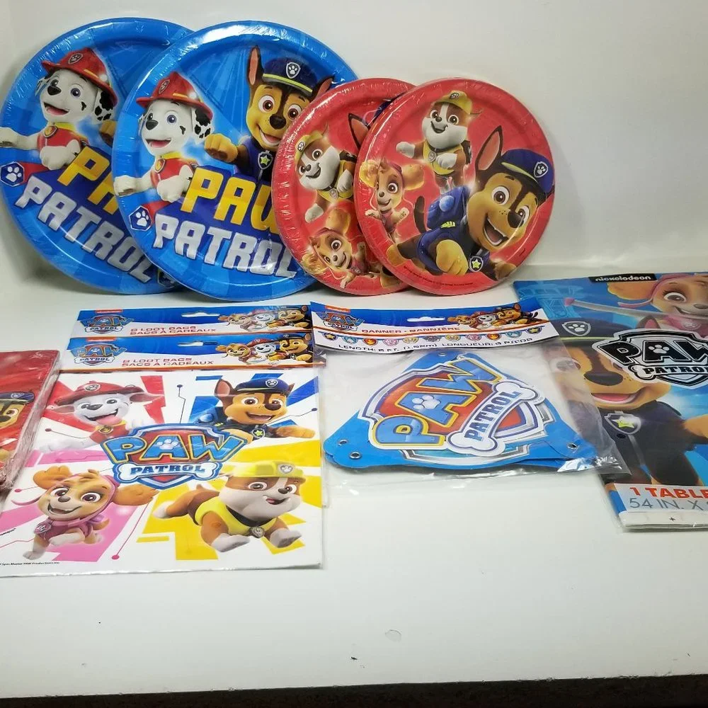 Paw Patrol Birthday set plates, bags, napkins, tablecloth, birthday banner